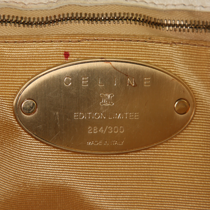 Borsa da spalla o a mano Celine Vintage in pelliccia bianca e pelle bianca - Detail D3