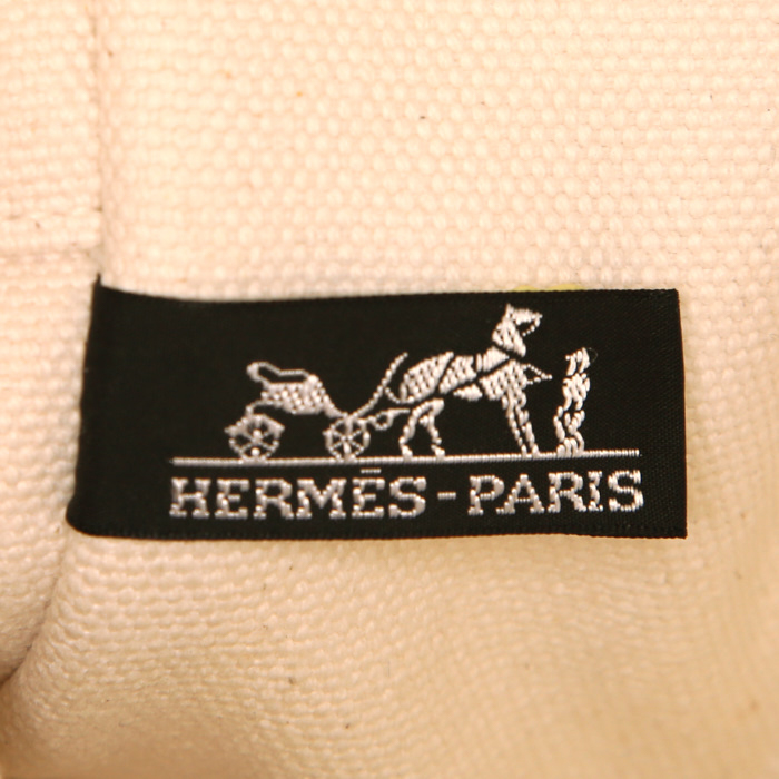 Sac cabas Hermes Toto Bag - Shop Bag en toile blanche et bleue - Detail D3