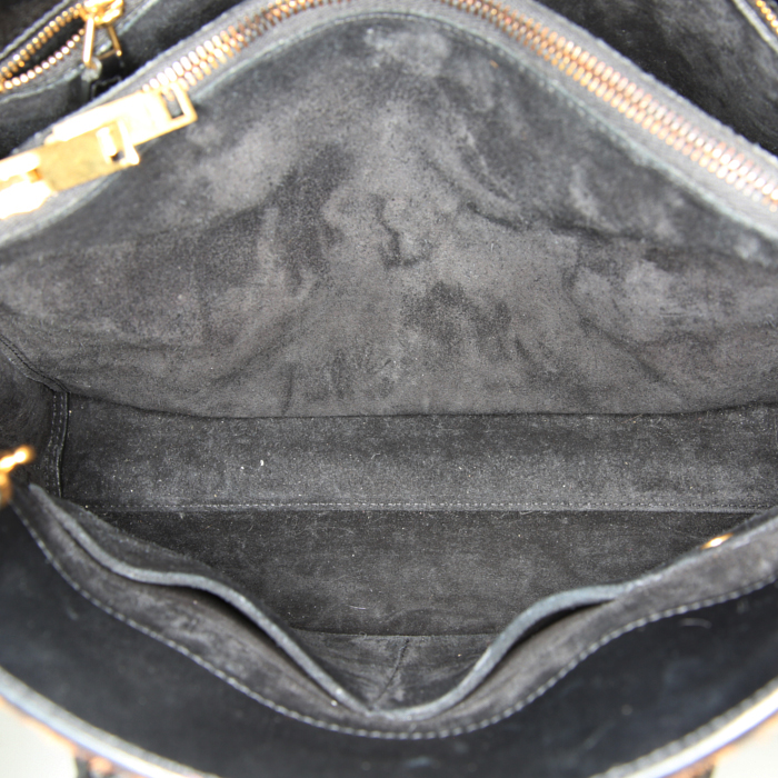 Sac à main Saint Laurent Sac de jour petit modèle en poulain marron et cuir noir - Detail D3