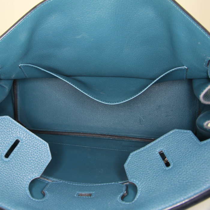 Sac à main Hermes Birkin 35 cm en cuir togo bleu Colvert - Detail D2