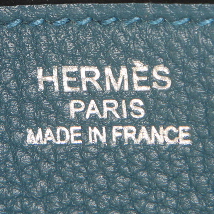 Sac à main Hermes Birkin 35 cm en cuir togo bleu Colvert - Detail D3