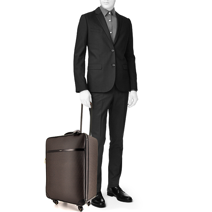 Saint Laurent suitcase in brown monogram canvas and black leather - Detail D1