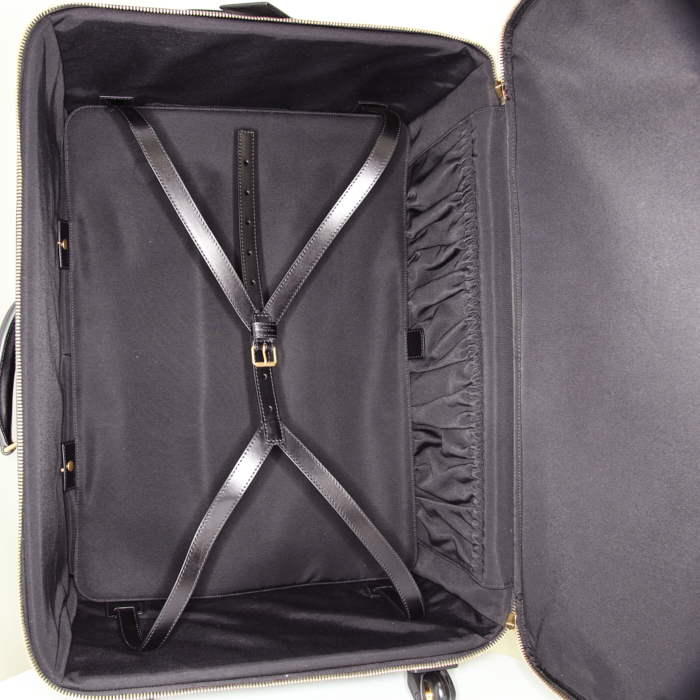 Saint Laurent suitcase in brown monogram canvas and black leather - Detail D2