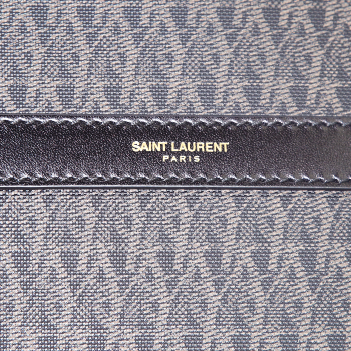 Saint Laurent suitcase in brown monogram canvas and black leather - Detail D3