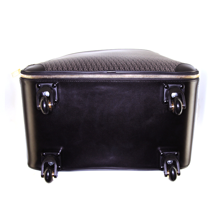 Saint Laurent suitcase in brown monogram canvas and black leather - Detail D4