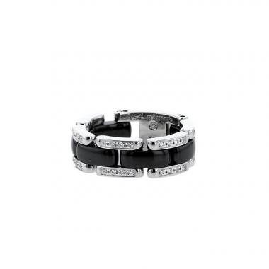 Flexible Chanel Ultra small model ring in white gold,  ceramic and diamonds