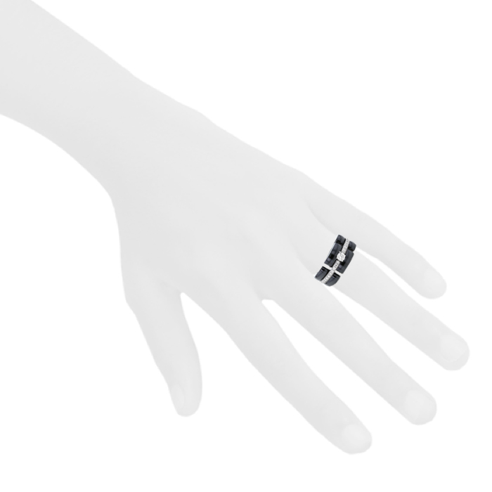 Anello Chanel Ultra modello grande in oro bianco,  ceramica nera e diamanti - Detail D1