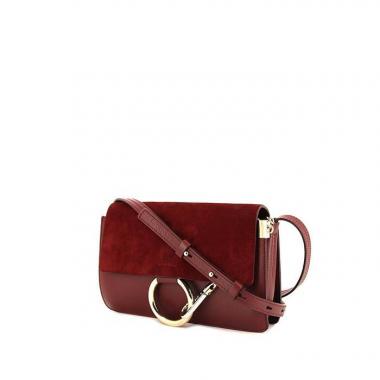 Sac bandoulière Chloé Faye en daim bordeaux et cuir bordeaux