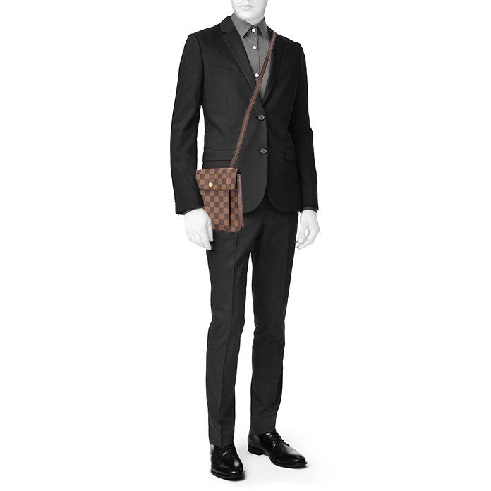 Louis Vuitton Pimlico shoulder bag in ebene damier canvas and brown leather - Detail D1