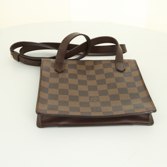 Borsa a tracolla Louis Vuitton Pimlico in tela a scacchi ebana e pelle marrone - Detail D4