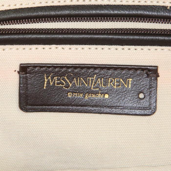 Sac cabas Saint Laurent Palma en raffia beige et cuir marron - Detail D3