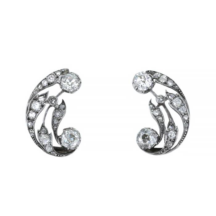 Pendientes época final del siglo XIX Vintage en plata,  oro blanco 14k y diamantes