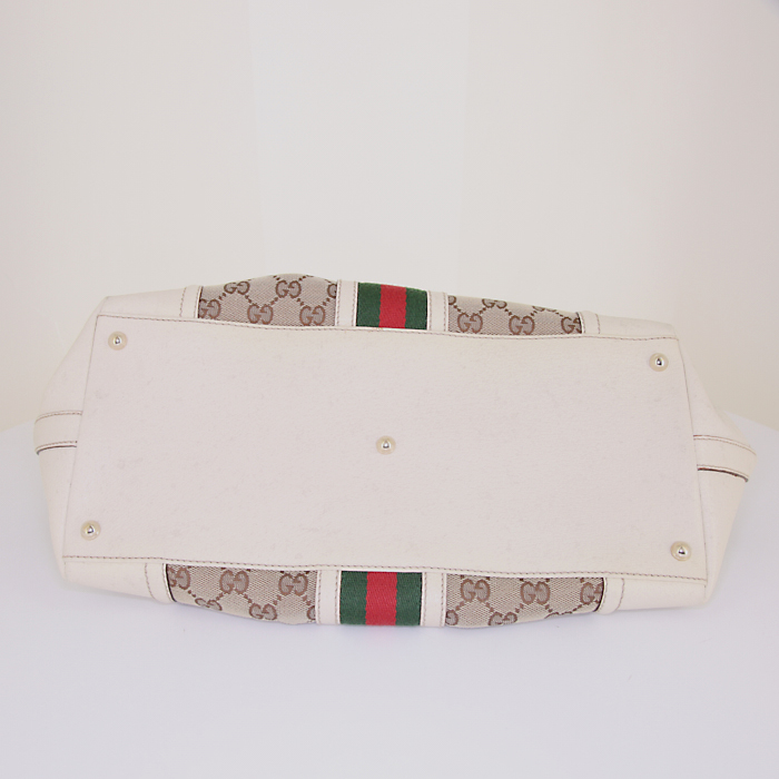 Sac à main Gucci Jolicoeur en toile siglée beige et cuir blanc - Detail D4