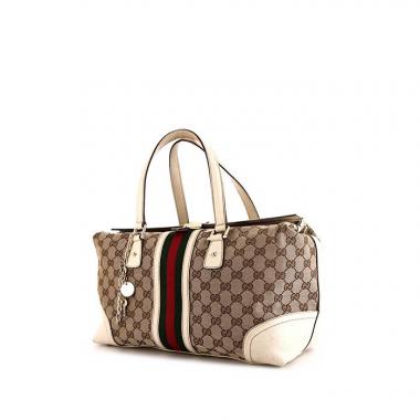 Gucci Jolicoeur handbag in beige logo canvas and white leather
