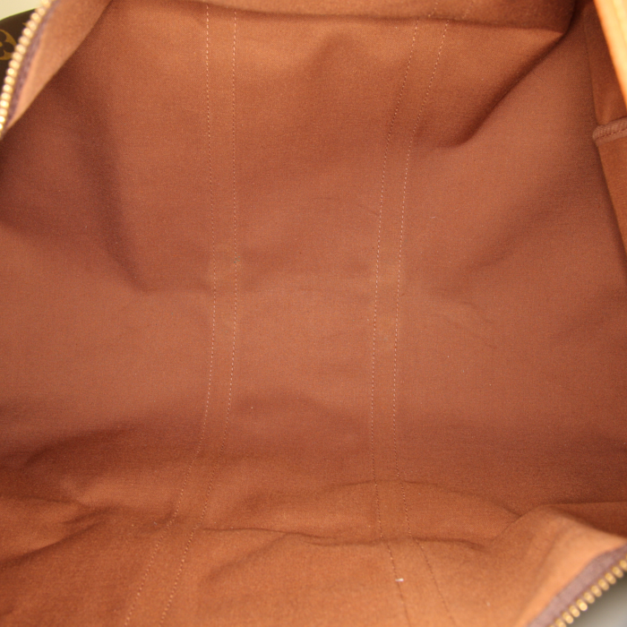 Sac de voyage Louis Vuitton Keepall 50 cm en toile monogram marron et cuir naturel - Detail D2