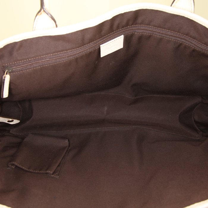 Borsa Gucci Princy in tela siglata beige e pelle bianca - Detail D2