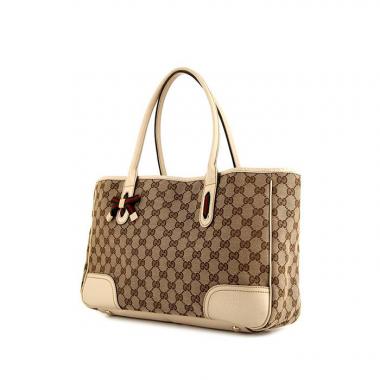 Borsa Gucci Princy in tela siglata beige e pelle bianca