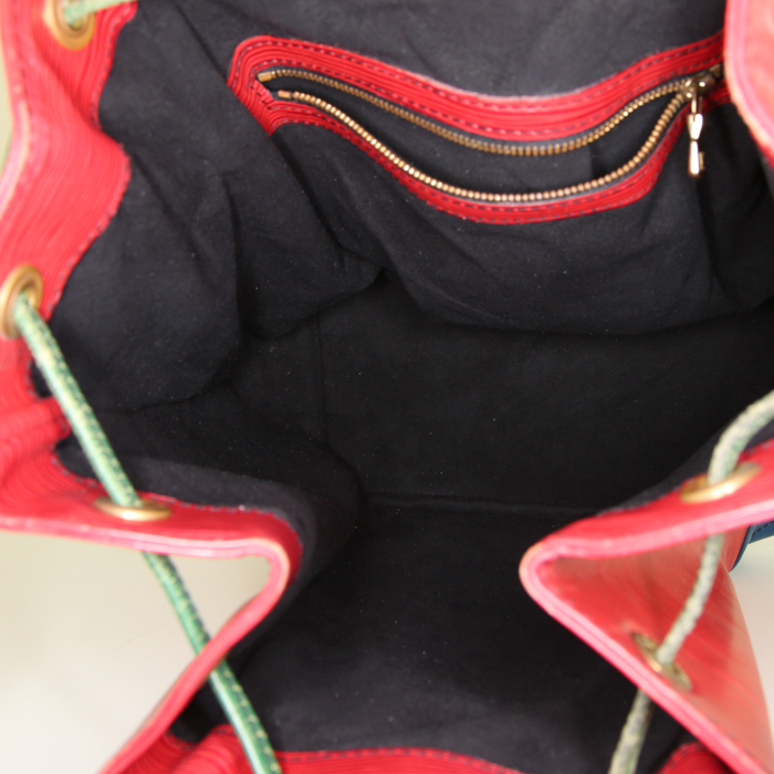 Grand Noé handbag in red, green and blue tricolor epi leather - Detail D2