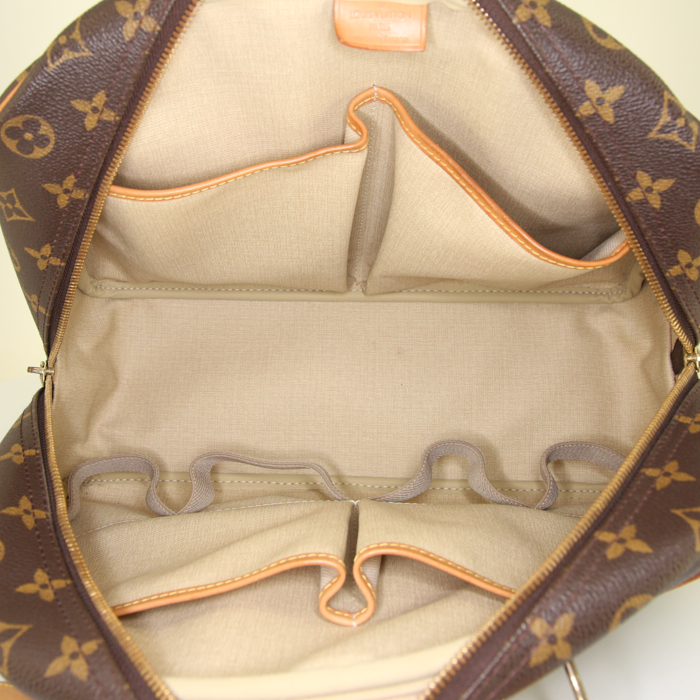 Bolso de mano Louis Vuitton Deauville en lona Monogram marrón y cuero natural - Detail D2