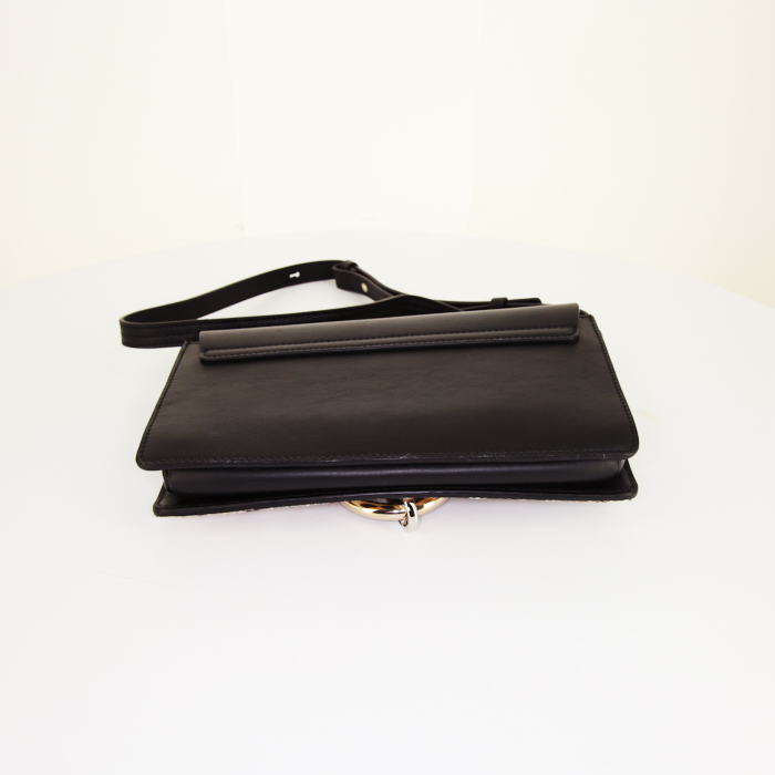 Chloé Faye shoulder bag in brown and beige foal and black leather - Detail D4