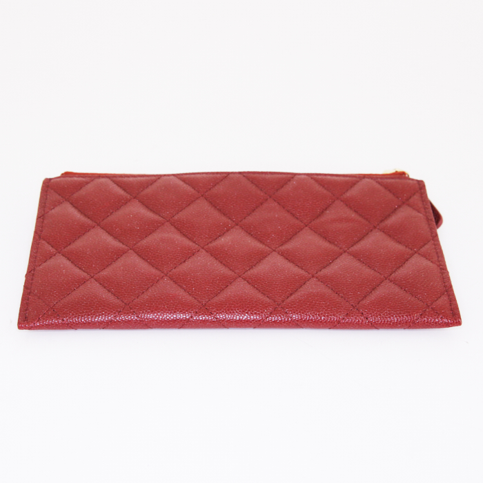 Pochette Chanel in pelle trapuntata bordeaux con paillettes - Detail D4