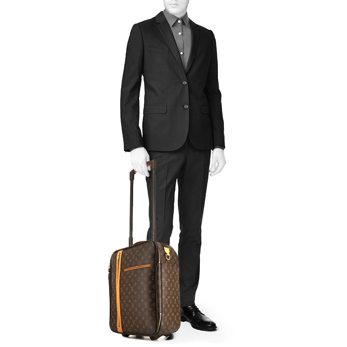 Valise Louis Vuitton Bosphore en toile monogram marron et cuir naturel - Detail D1