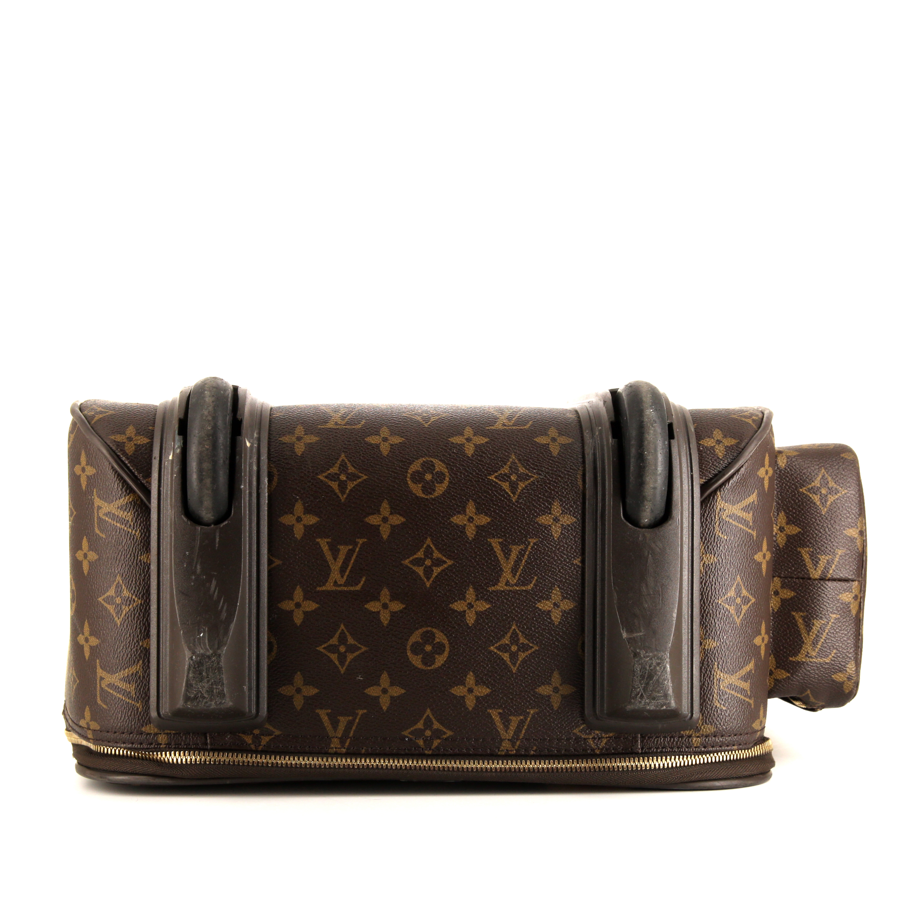 Valise Louis Vuitton Bosphore en toile monogram marron et cuir naturel - Detail D4
