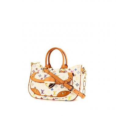 Borsa da spalla o a mano Louis Vuitton Rita in tela monogram cerata multicolore bianca e pelle naturale