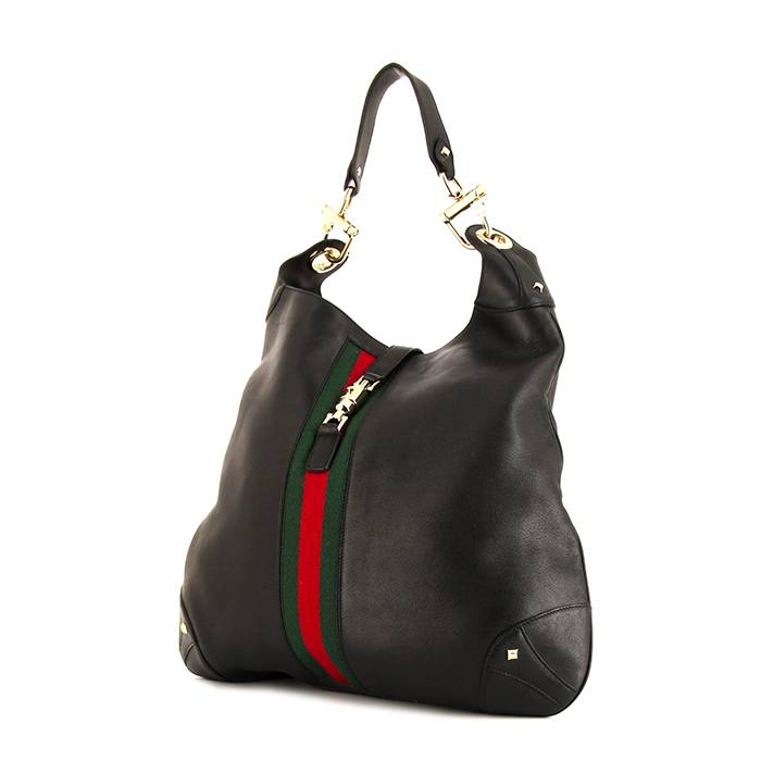 Sac à main Gucci Jackie en cuir noir et toile bicolore