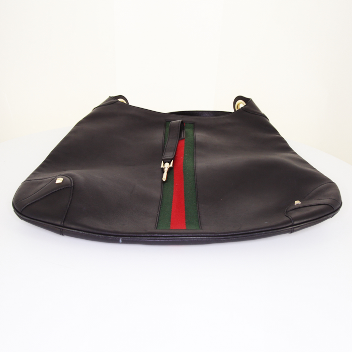 Sac à main Gucci Jackie en cuir noir et toile bicolore - Detail D4