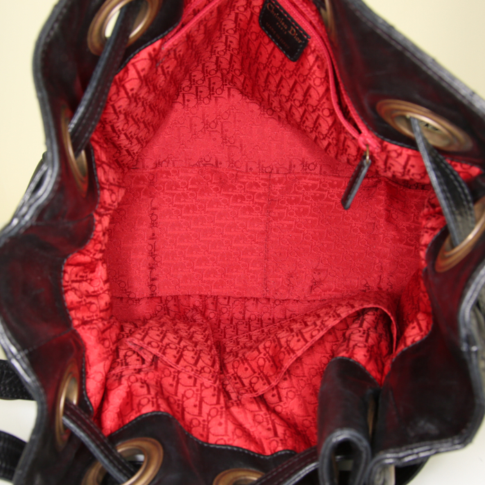 Shopping bag Dior Drawstring in pelle cannage nera - Detail D2