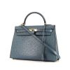 Hermes Kelly 32 cm handbag in blue ostrich leather - 00pp thumbnail