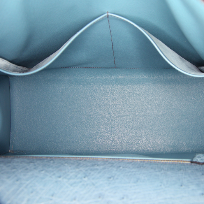 Hermes Kelly 32 cm handbag in blue ostrich leather - Detail D3