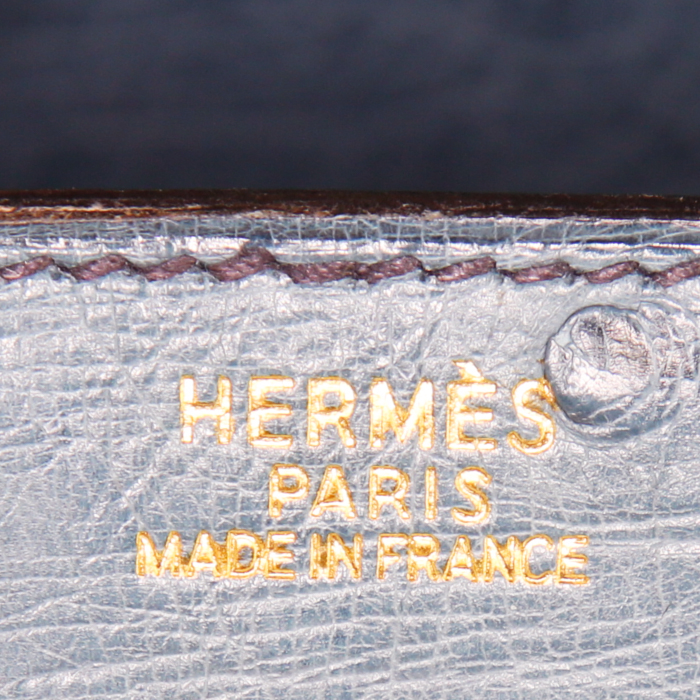 Borsa Hermes Kelly 32 cm in struzzo blu - Detail D4