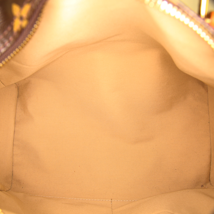 Bolso de mano Louis Vuitton Speedy Editions Limitées Dentelle en lona Monogram marrón y cuero natural - Detail D2