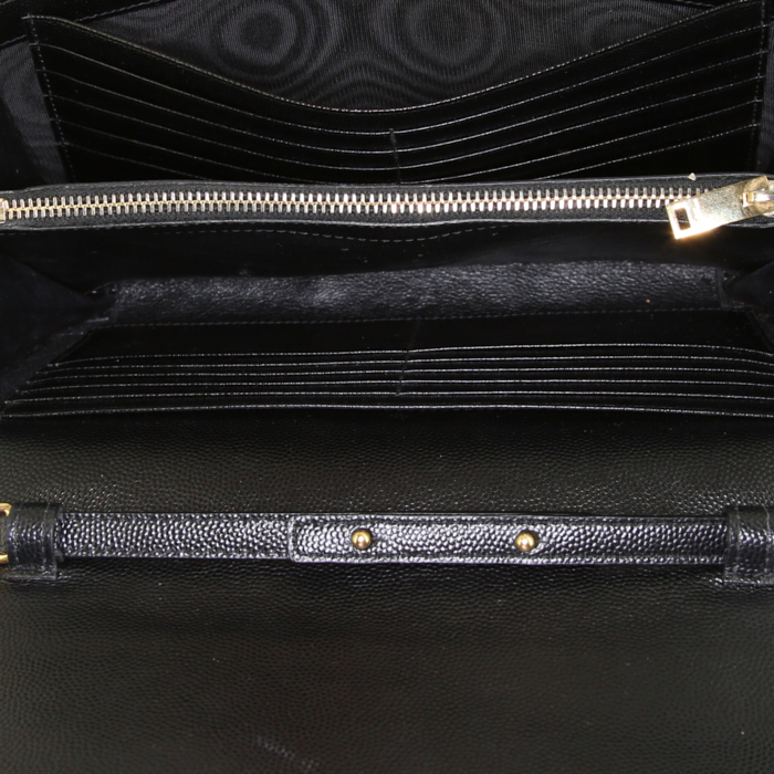 Borsa a tracolla Saint Laurent Wallet on Chain in pelle martellata e trapuntata nera con motivo a spina di pesce - Detail D3