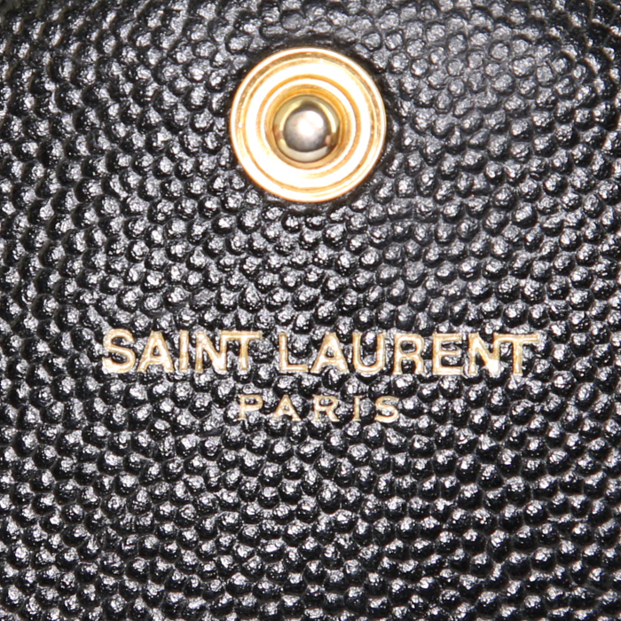 Sac bandoulière Saint Laurent Wallet on Chain en cuir grainé matelassé noir - Detail D4