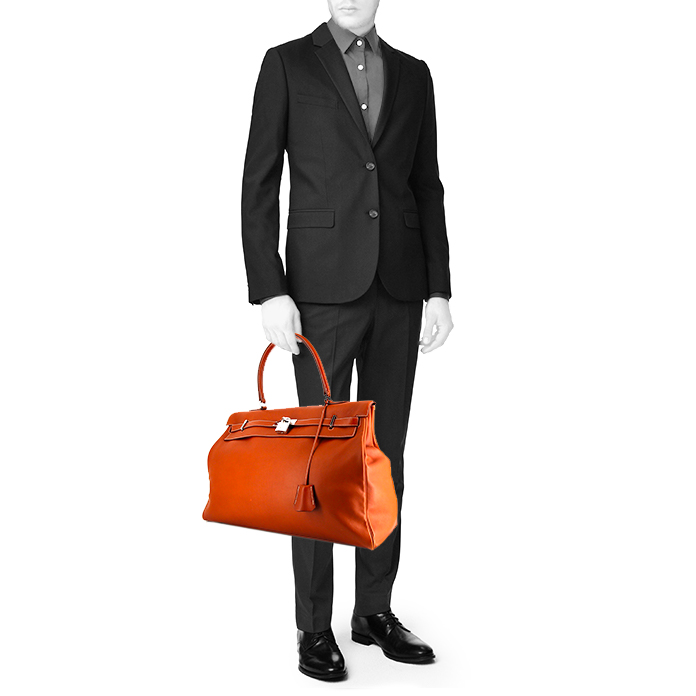 Sac de week end Hermès Relax Kelly en cuir Swift gold - Detail D1
