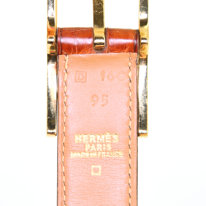 Cinturón Hermès Ceinture Quentin en aligátor rojizo - Detail D1