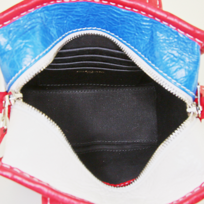 Sac à main Balenciaga Bazar shopper en cuir tricolore bleu rouge et blanc - Detail D3