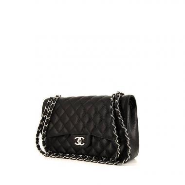 Borsa a tracolla Chanel Timeless jumbo in pelle martellata e trapuntata nera