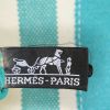 Shopping bag Hermes Cannes modello grande in tela bicolore bianca e turchese a motivi verticali - Detail D3 thumbnail