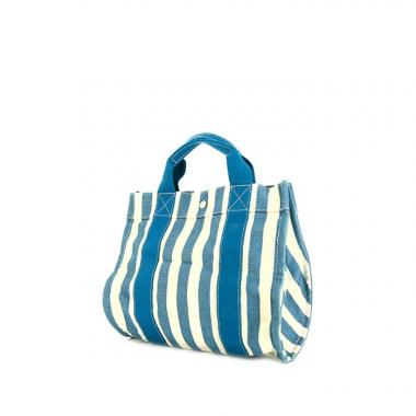 Shopping bag modello piccolo in tela bicolore bianca e blu