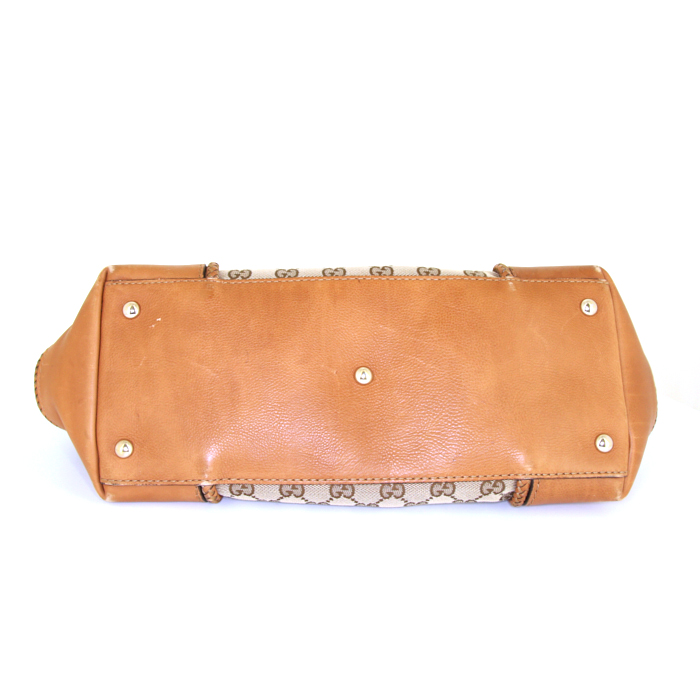 Gucci Marrakech handbag in brown monogram canvas and brown leather - Detail D4