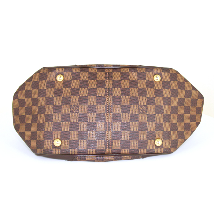 Louis Vuitton handbag in damier canvas and brown leather - Detail D4