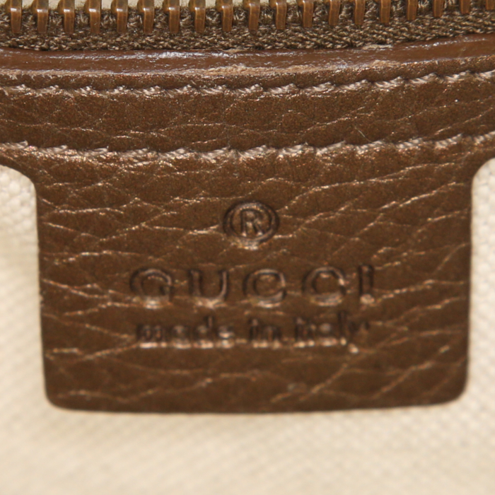 Gucci 1973 handbag in beige canvas and brown leather - Detail D3