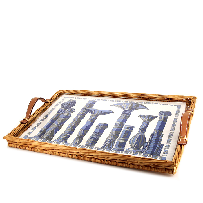 Hermès tray made from wicker, leather, and glass, 1980s - Detail D1