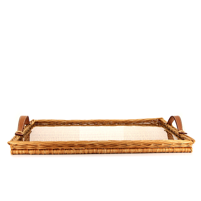 Hermès tray made from wicker, leather, and glass, 1980s - Detail D3