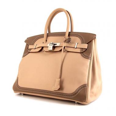 Hermès Birkin Ghillies 35 cm handbag in beige and etoupe two tones Swift leather