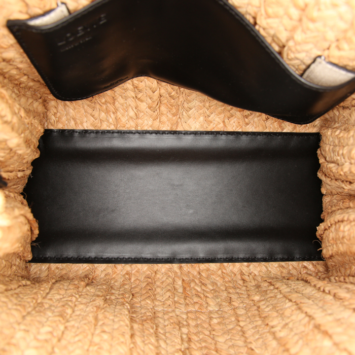 Loewe Gate Top Handle handbag in beige raphia and black leather - Detail D3